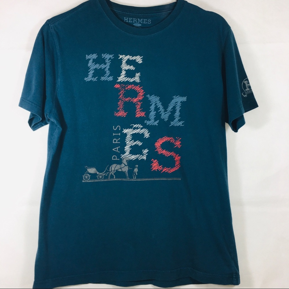 Vintage Hermes Teal Logo Short Sleeve T-shirt